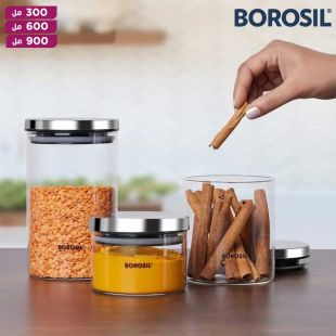 برطمان تخزين زجاجي كلاسيك بغطاء ستانلس ستيل محكم من Borosil