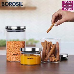 Borosil Classic Glass Storage Jar with Airtight Stainless Steel Lid