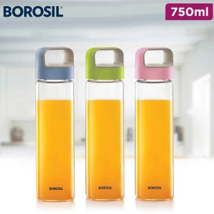 Crysto Borosilicate Glass Water Bottle 750ml with Leakproof Lid by Borosil