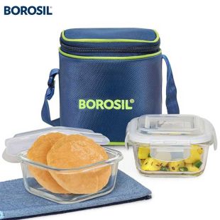 Borosil Klip N Store Lunchbox Set with Washable Bag