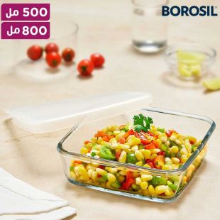 وعاء طعام مربع من زجاج البوروسيليكات مع غطاء من Borosil