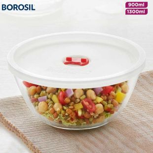 Borosil Tempered Glass Mixing Bowl with Lid
