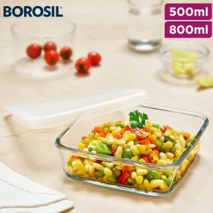 Square Borosilicate Glass Baking and Storage Dish with Lid by Borosil