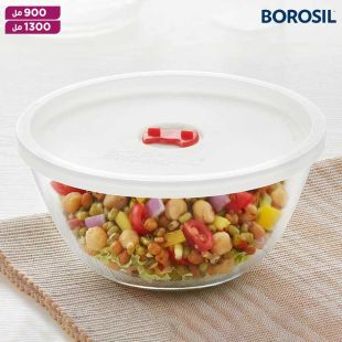 وعاء خلط وتقديم زجاجي مع غطاء من Borosil