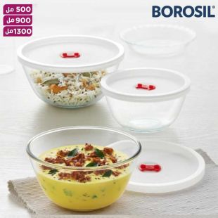 وعاء زجاجي لحفظ وتسخين الطعام بغطاء 1300 مل من Borosil