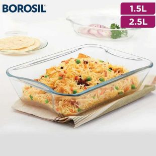 Rectangular Glass Baking Dish 1.5L or 2.5L Microwave Safe by Borosil