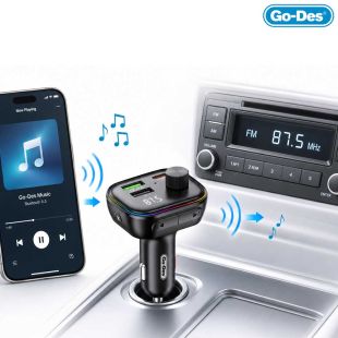 جهاز إرسال FM للسيارة بلوتوث 5.3 وشاحن ثنائي بقوة 36 واط - أسود من Go-Des