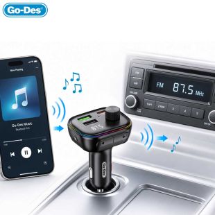 Go-Des Bluetooth 5.3 Car FM Transmitter and 36W Dual-Port Charger - Black