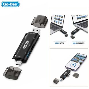 Go-Des OTG Multi-Port Card Reader with USB-A, USB-C and Micro USB