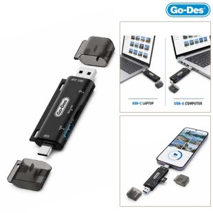 قارئ بطاقات OTG متعدد المنافذ مع USB-A وUSB-C ومايكرو USB من Go-Des