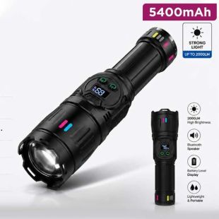 2000LM Multifunctional LED Emergency Flashlight with Bluetooth Speaker 5400mAh