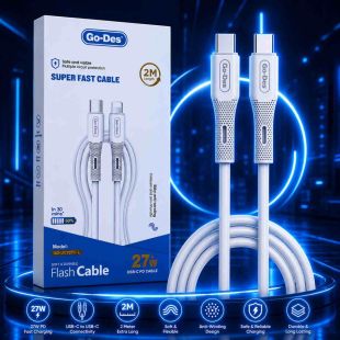 كابل USB-C إلى Lightning للشحن السريع PD قوة 27 واط ونقل البيانات طول 2 متر من Go-Des