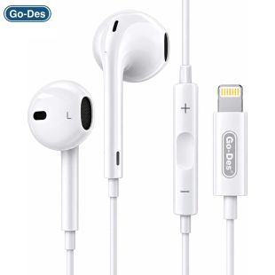 Lightning Wired Earphones with Stereo Sound and Inline Controls by Go-Des