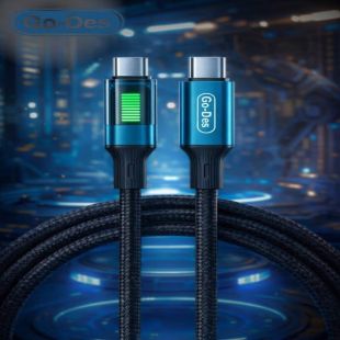 كابل USB-C إلى USB-C للشحن السريع PD قوة 60 واط ونقل البيانات مع موصل مضيء طول 1.2 متر من Go-Des