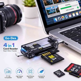 قارئ بطاقات ‏4 في 1 شفاف من Go-Des