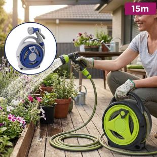 Portable Hose Reel With 15 M Hose And 8-Pattern Spray Gun
