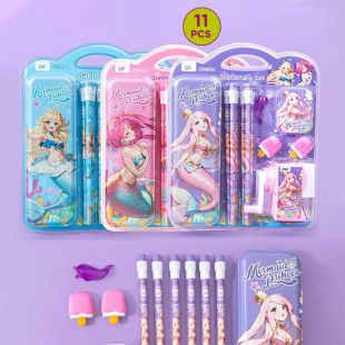 Mermaid Princess 11-Piece Kids Stationery Set with Pencil Case