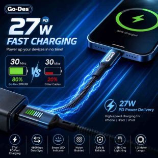 Go-Des USB-C to Lightning 27W PD Braided Cable 1.2m