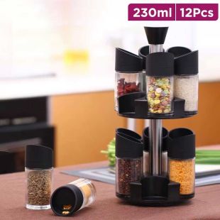 12-Piece 230ML Revolving Spice Jar Set with Stand
