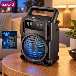 سماعة بلوتوث محمولة 3 بوصة مع إضاءة LED وراديو FM