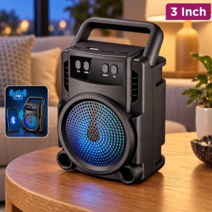 Portable 3 Inch Bluetooth Speaker with LED Lights and FM Radio
