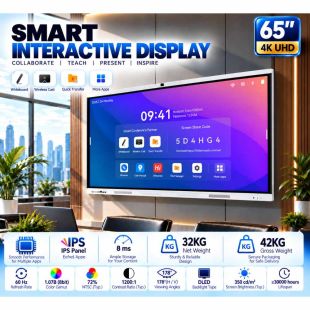 شاشة تفاعلية ذكية 65 بوصة 4K UHD أندرويد 14 ورام 4 جيجا وتخزين 32 جيجا مع لمس 100 نقطة