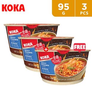 Koka Spicy Prawn Flavored Instant Broad Noodles (3 x 95 g)