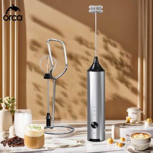 Rechargeable Electric Milk Frother 3 Speeds Stainless Steel by Orca