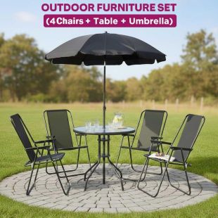 Outdoor Furniture Set (4 Chairs + Table + Umbrella)
