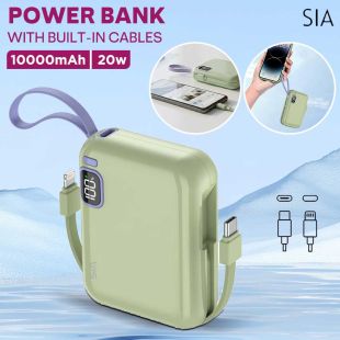 SIA 10000mAh Power Bank with Built-in Cables 20W