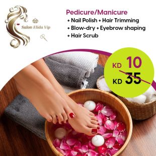 Pedicure Manicure + Nail Polish + Hair Trim at Elida Salon 