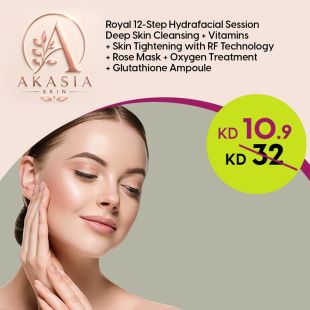 Royal 12-Step Hydrafacial Session: Deep Skin Cleansing + Vitamins + RF Skin Tightening + Rose Mask + Oxygen + Glutathione Ampoule from Akasia Skin