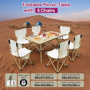Foldable Picnic Table with 6 Chairs