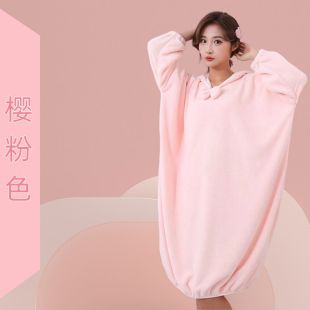 Long Hooded Velvet Bath Robe for Women