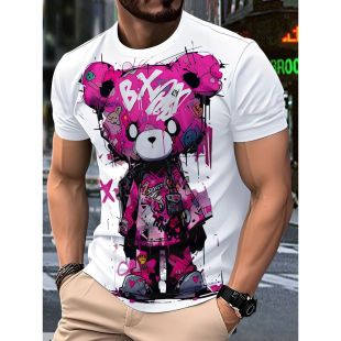 Pink Bear 3D Design Short Sleeve T-Shirt For Men