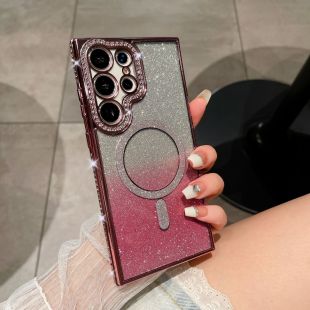 غطاء حماية لهاتف Samsung بتصميم لامع متدرج باللون الوردي مع مُثبت مغناطيسي