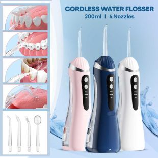 Cordless Water Flosser with 200ml with 4 Replaceable Nozzles