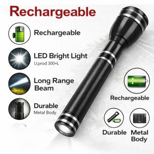 Rechargeable Long-Range LED Flashlight with Dual Batteries 5W