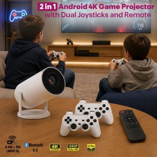 2 in 1 Android 4K Game Projector with Dual Joysticks and Remote