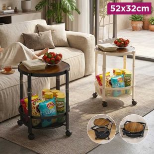 Rolling Side Table with Storage Basket 52 × 32 cm