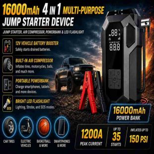 Portable Car Jump Starter 16000 mAh with 150 PSI Air Compressor