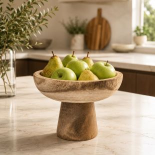وعاء فاكهة خشبي بقاعدة ديكورية