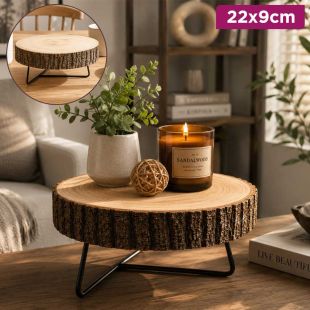 Round Wooden Log Slice Serving Tray 22 × 9 cm