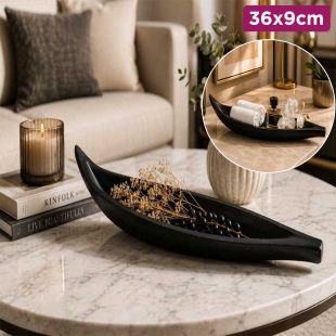 Modern Black Leaf Shape Bamboo Decorative Serving Plate Tray 36 × 9 cm