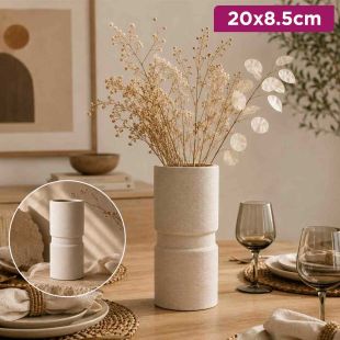 Modern Beige Stoneware Ceramic Decorative Vase with Textured Matte Finish 20 × 8.5 cm
