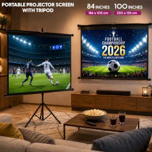 Portable projector screen with adjustable tripod stand and HD matte white PVC surface for home theater and presentations - Sheeel Kuwait