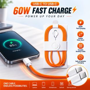كابل شحن سريع USB-C إلى USB-C بقدرة 60 واط بطول 1 متر
