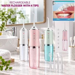 Rechargeable Water Flosser with 4 Tips for Dental Cleaning - Sheeel Kuwait Deals