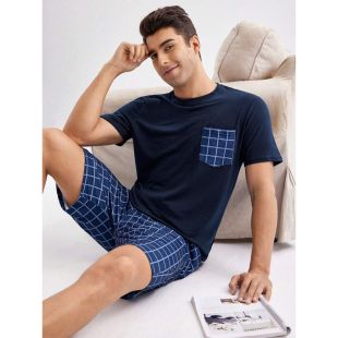 Plaid Design Short Sleeves Pajama Set For Men