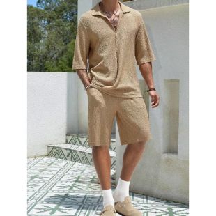 Plain Casual Short Sleeve Stylish Short Set For Men